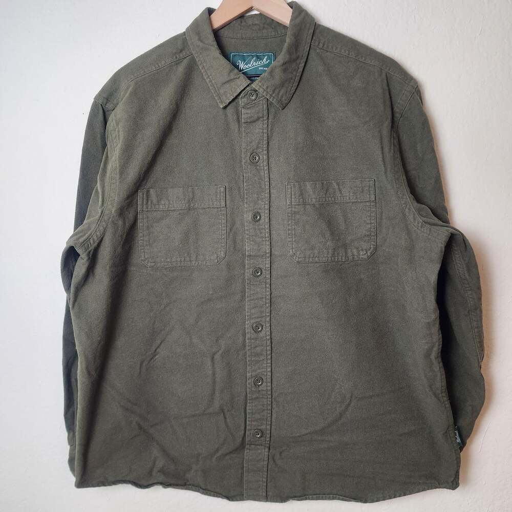 Woolrich Shirt Mens XL Green Cotton Flannel Long Sleeve Button Up Casual